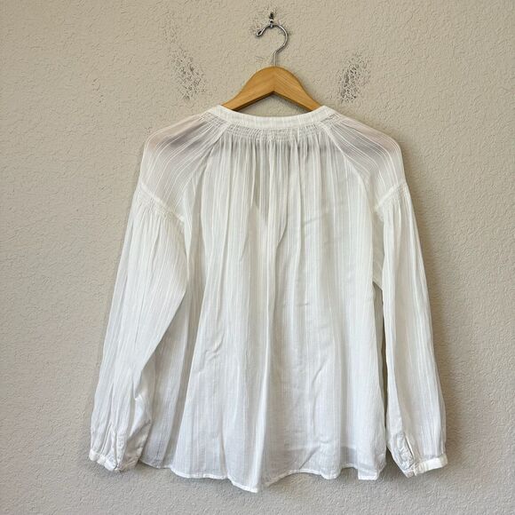 VANESSA BRUNO Nipoa Striped Blouse Sheer Split Neck in White - Picture 8 of 11